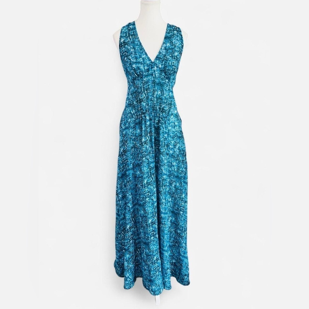 Derek Lam Teal Abstract Print Sleeveless Maxi Dress Size Medium
